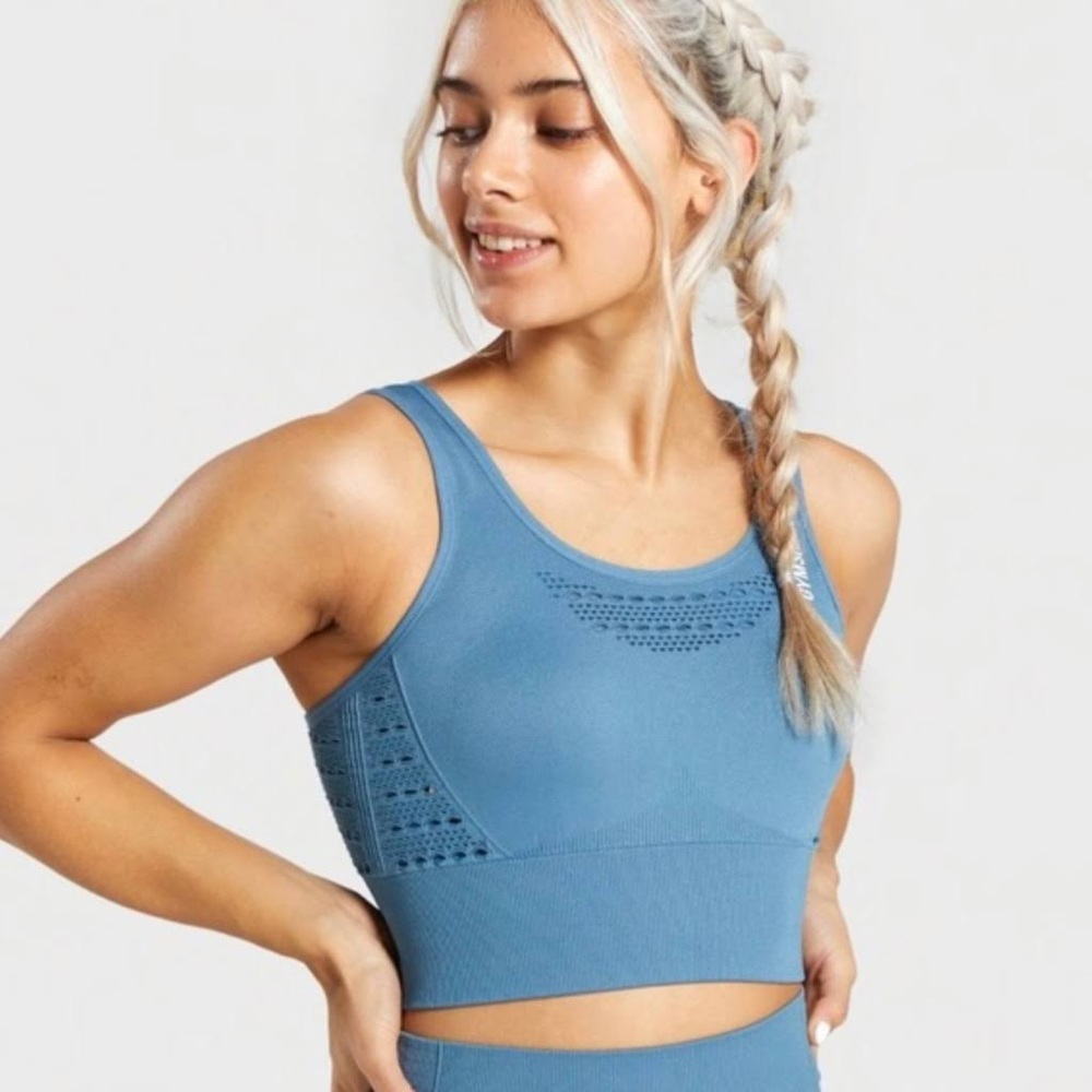 Gymshark Energy+ Seamless Crop Top Sports Bra Blue